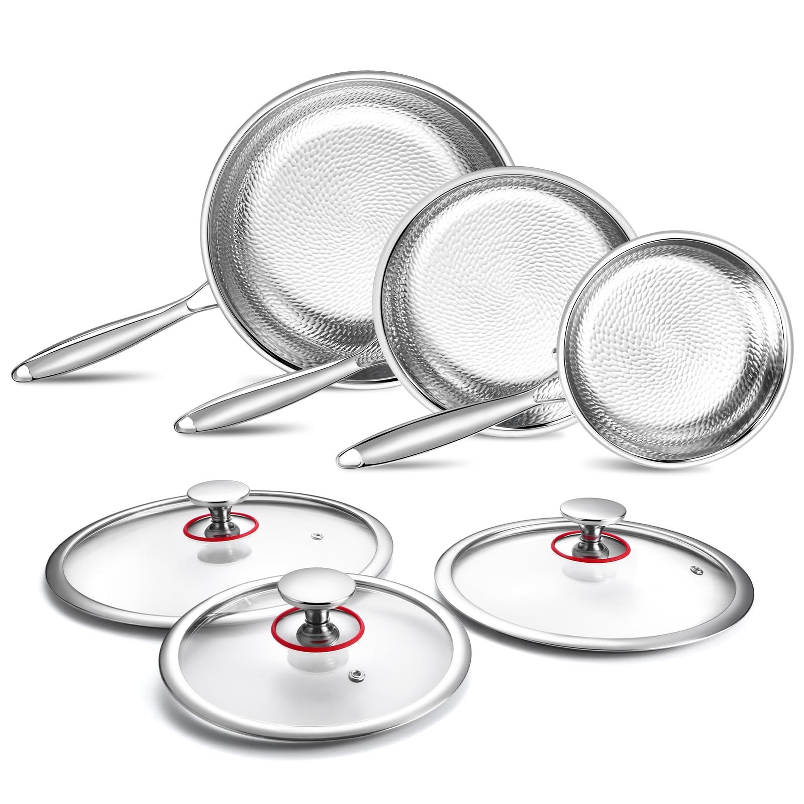 Titanium Non-stick Frying Pan with Lid, 8, 10, and 12 Inch Hammered Nonstick ...