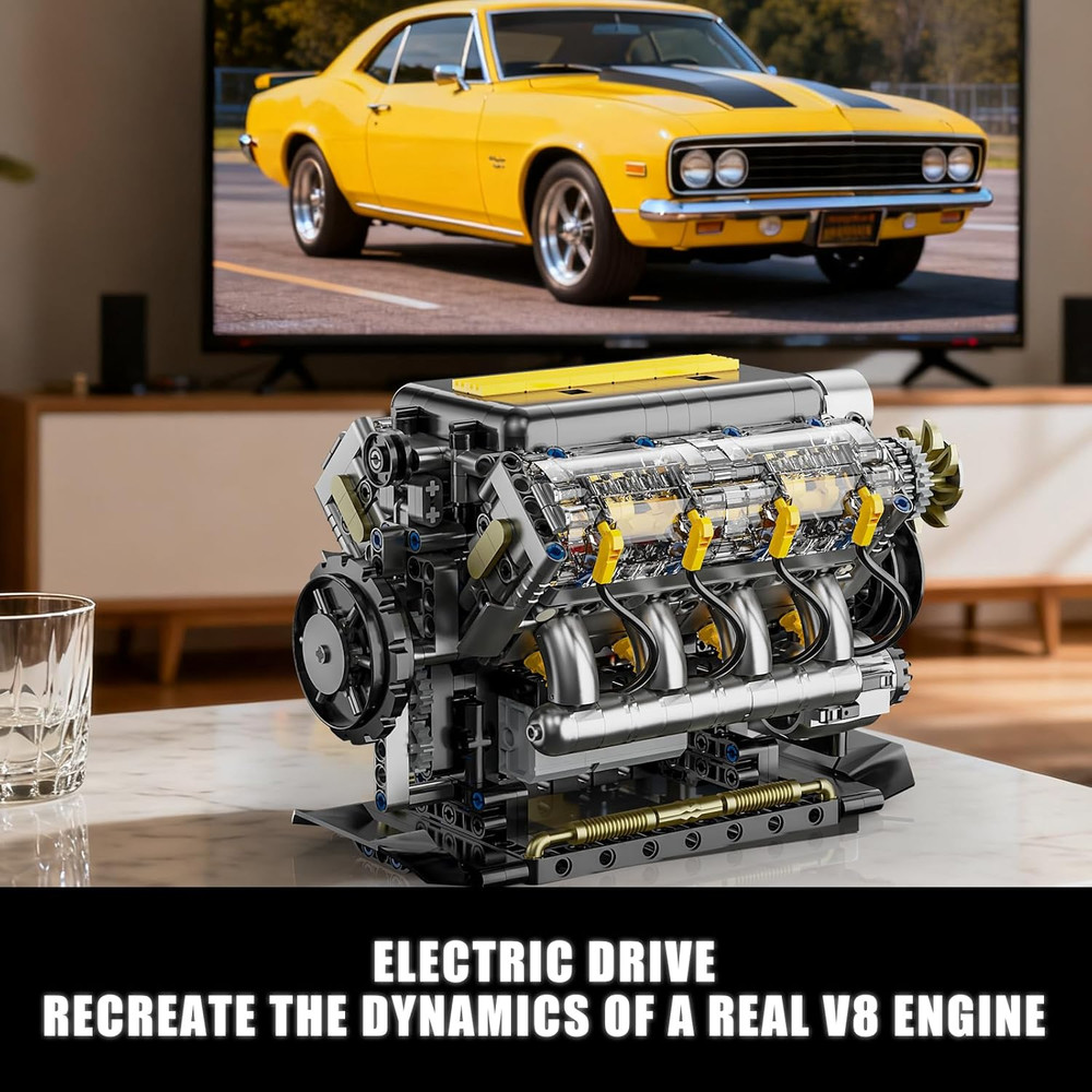 V8 Engine Model Building Kit That Runs - STEM Visible Mini V8 Engine Kit for Adu
