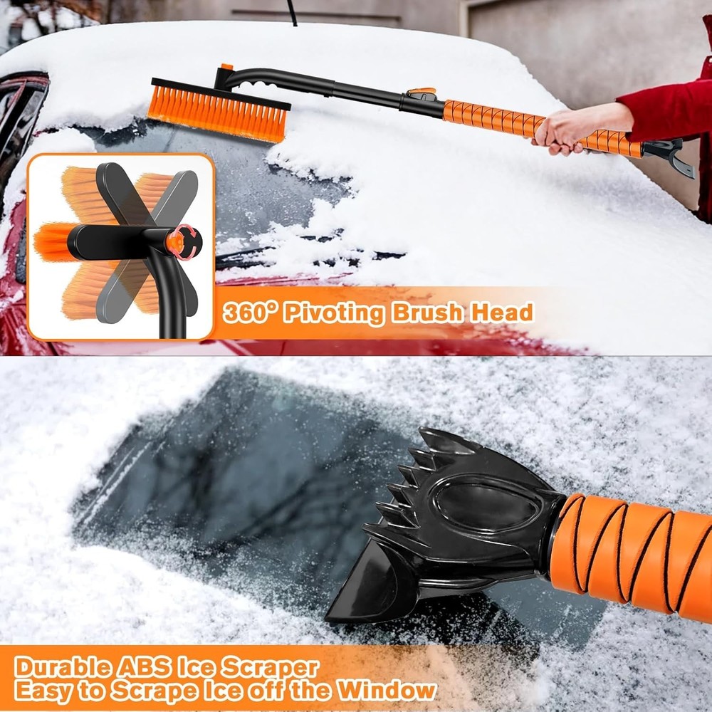 All-in-One 39” Extendable Ice Scraper with Brush & Integrated Chipper, Durable