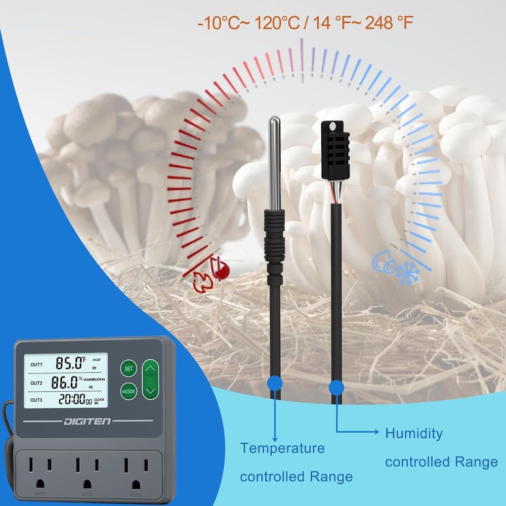 Temperature and Humidity Controller with Timer - 2 Independent Probes