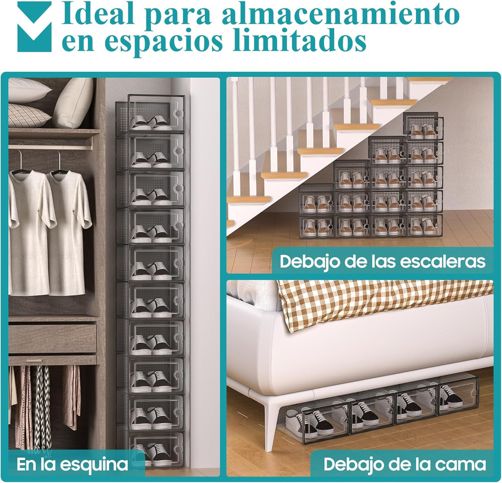 Large Shoe Organizers Storage Boxes for Closet, 12 Pack Clear Plastic Stackable