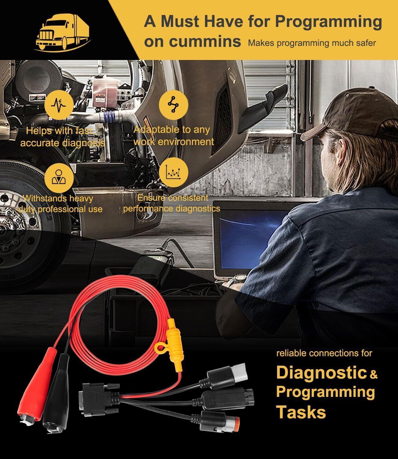 MPS-493033 Diagnostic Adapter Cable for Cummins 3-Pin Deutsch USB-Link 2 Link 3