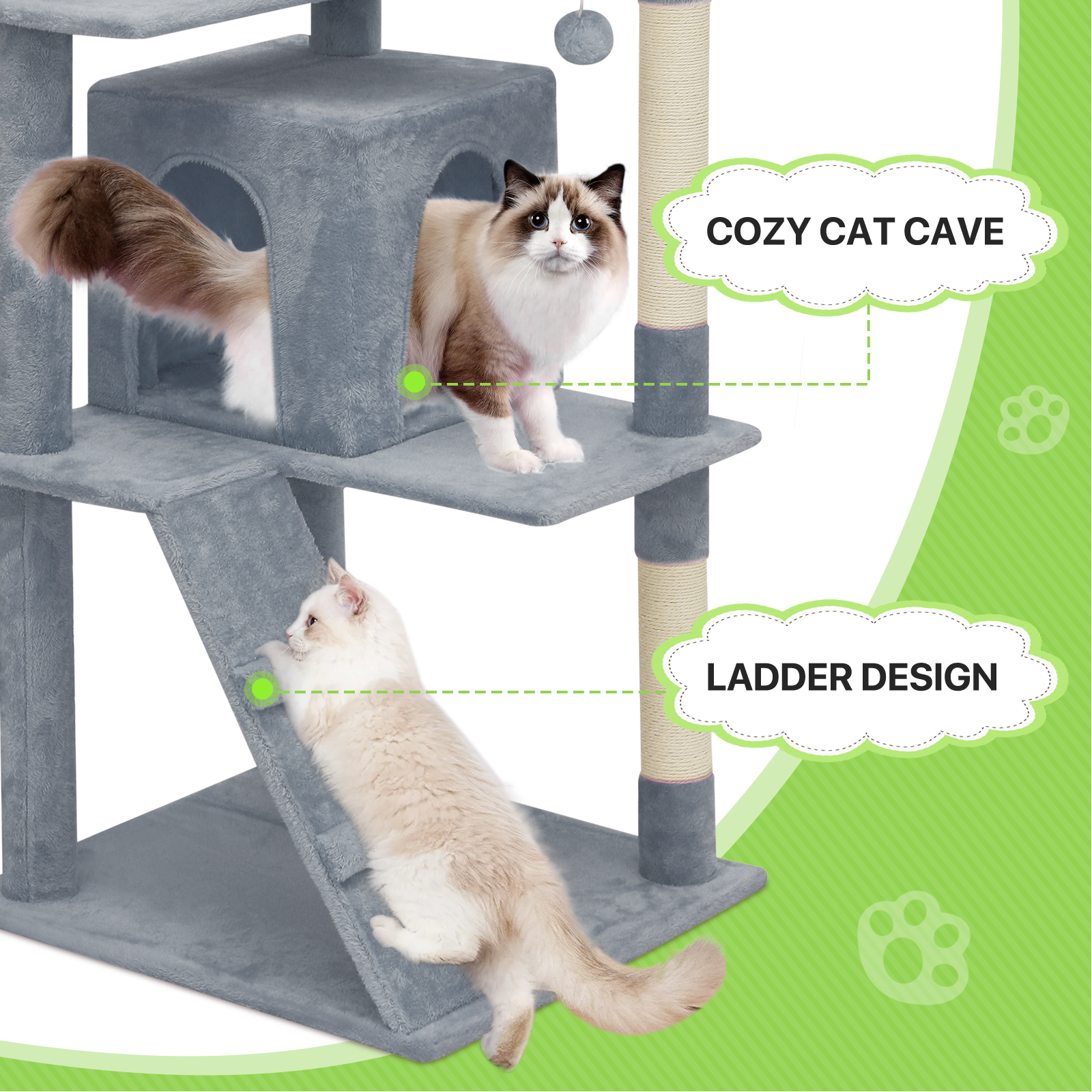 77"Cat Tree Cat Tower Large Kitten Playing House Condo Scratching Post for Rest