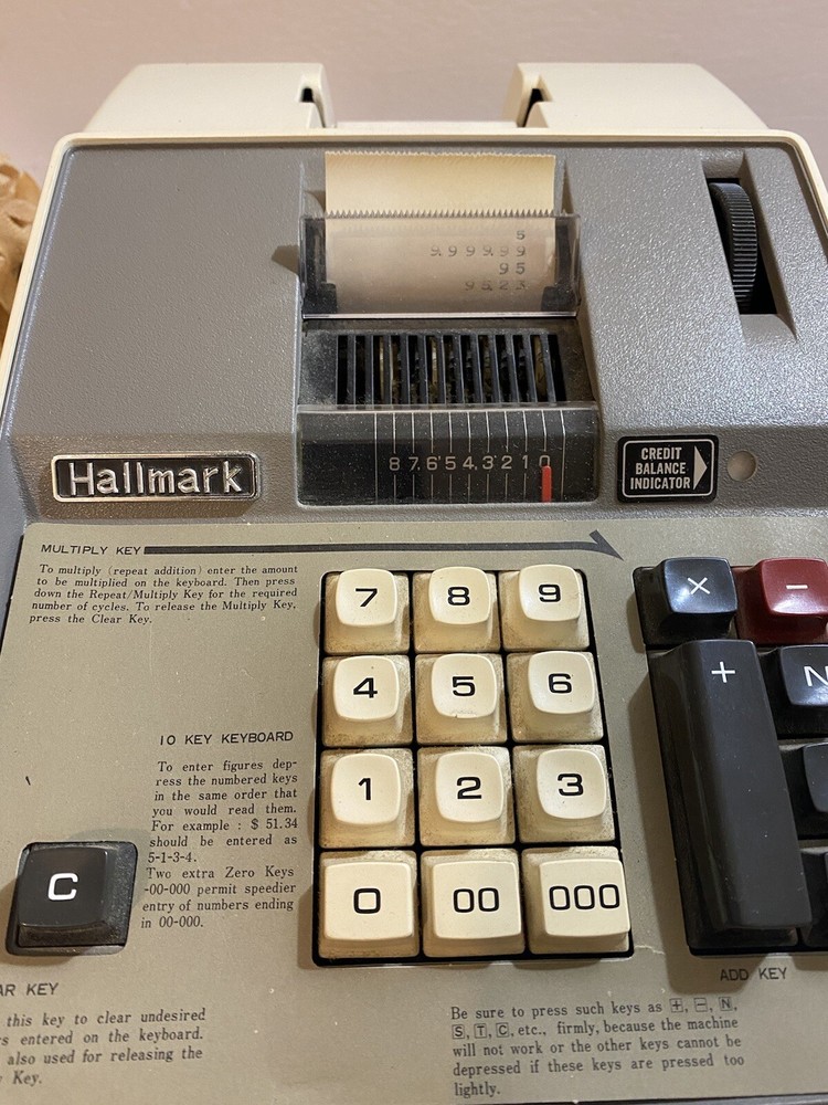 Vintage Hallmark Adding Machine Model AM-893 and Cover Tested