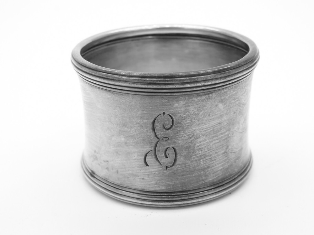 Antique Sterling Silver Napkin Ring, Ornate "E" Monogram