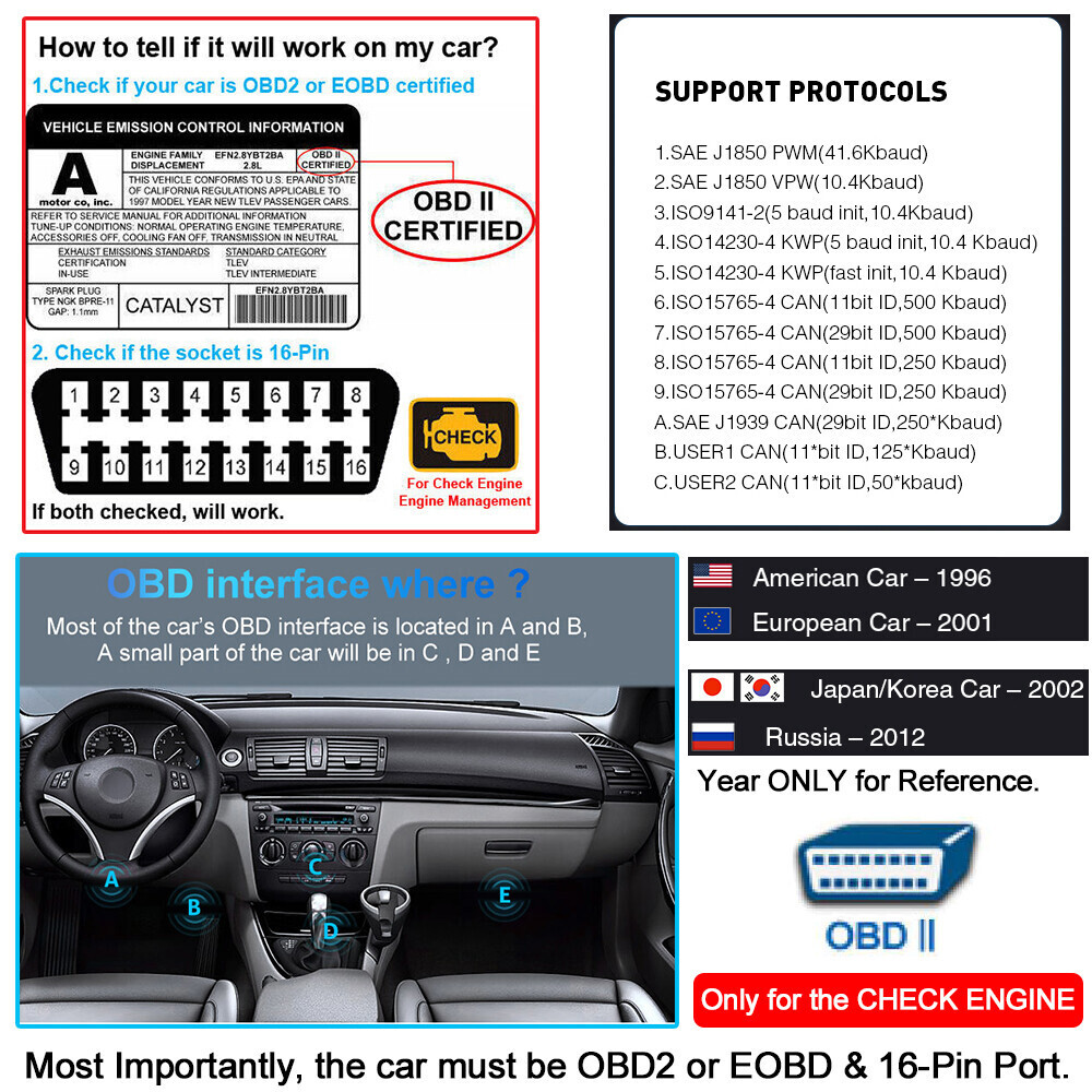 ANCEL MT100 OBD2 Scanner Code Reader Car Diagnostic Scan Tool Check Engine Fault