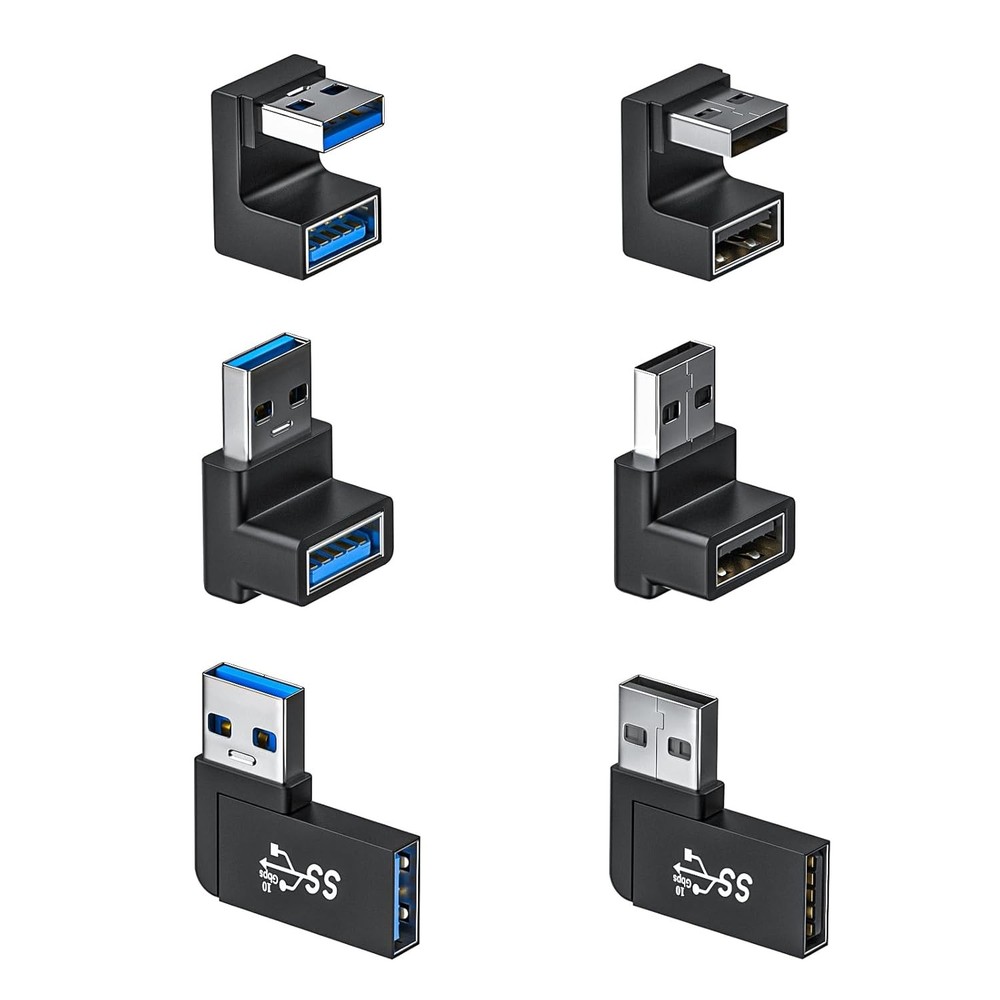 6 Pack 180 Degree & 90 USB 3.1 Adapter, Left and Right Angle A...