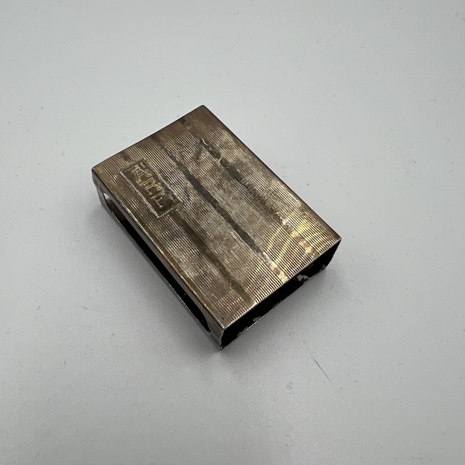 Vintage Art Deco Sterling Silver Match Box Cover Match Book ARF Monogram Stripe