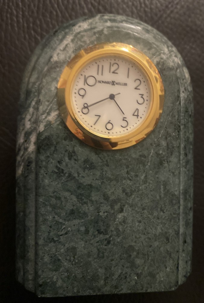 Howard Miller Green Marble Brass Mini Clock Desk Clock