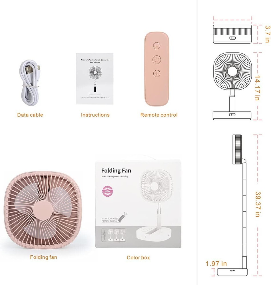 Foldable Desk Fan,Rechargeable Battery,Remote Control Retractable 4 Speed Silent