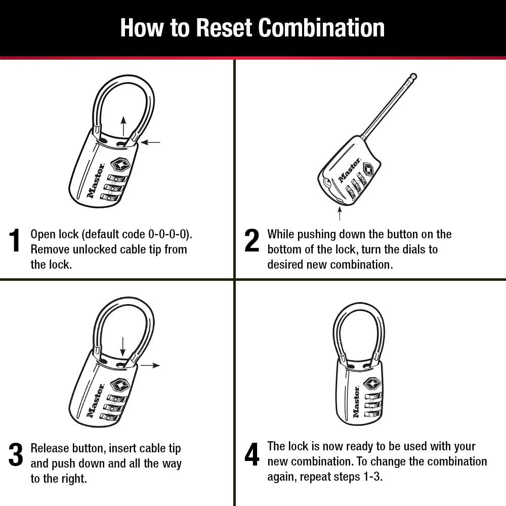 Master Lock Set Your Own Combination TSA Approved 4 Pack, Assorted Colors