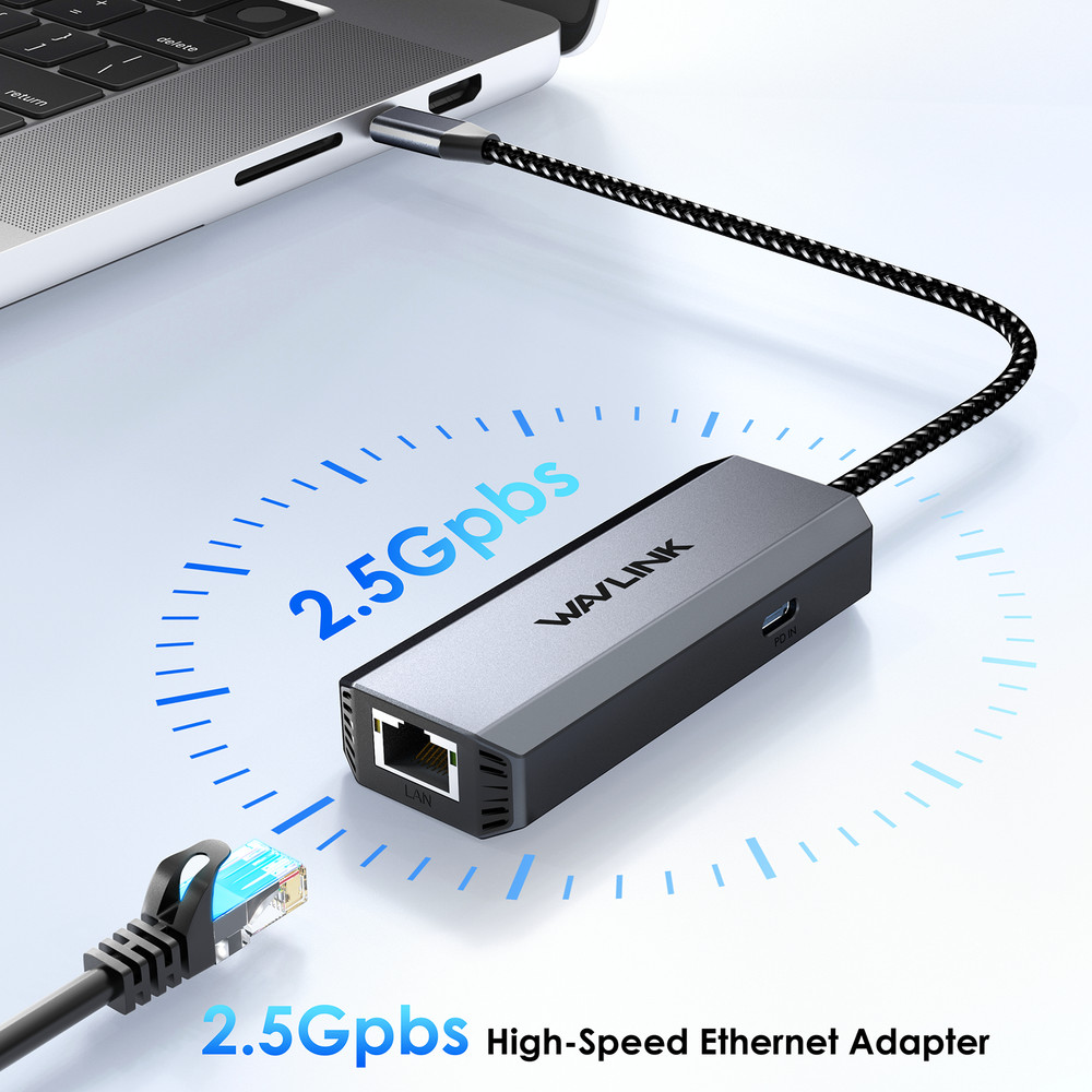 2.5G/5G 95W PD USB-C Ethernet Adapter 10/100/1000Mbps iPhone 17/Mac/Win/Linux