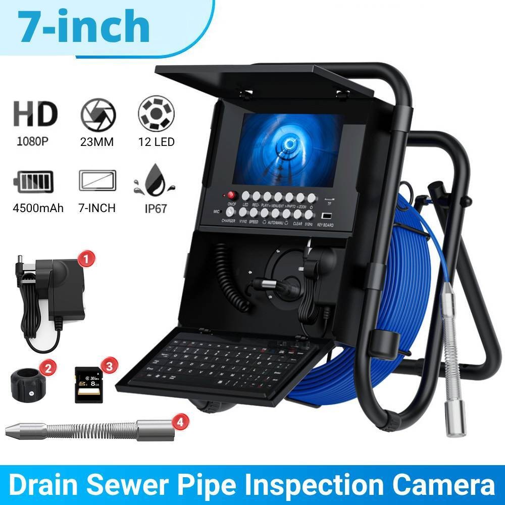 Snake Camera HD Drain 7" Screen Pipe Inspection Camera with 12pcs LEDs Light
