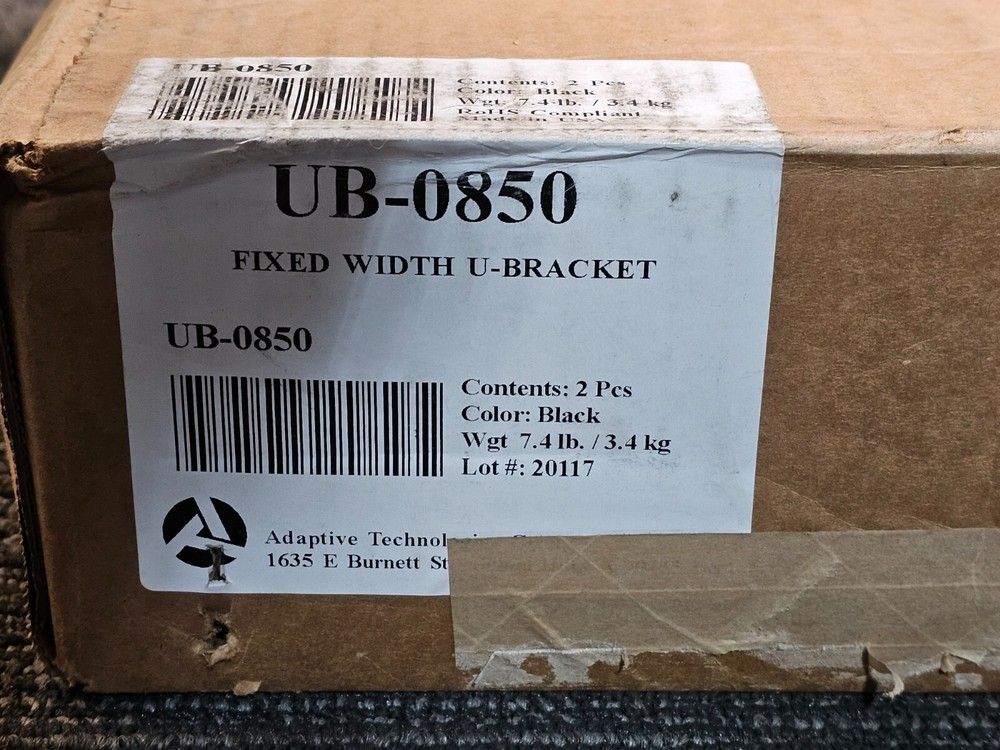 Box of 2-Adaptive Technologies U-Bracket Speaker Mount Fixed Width Black UB-0850