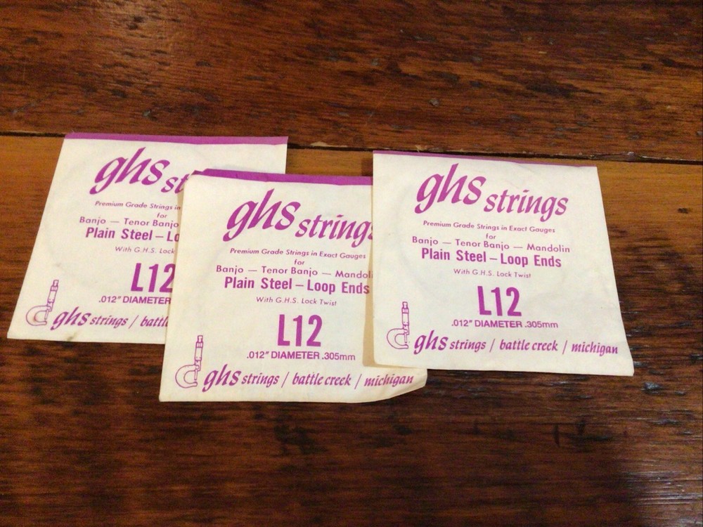 GHS Banjo/Mandolin String, Plain Single String, Loop, .012 Lot Of 3 NOS