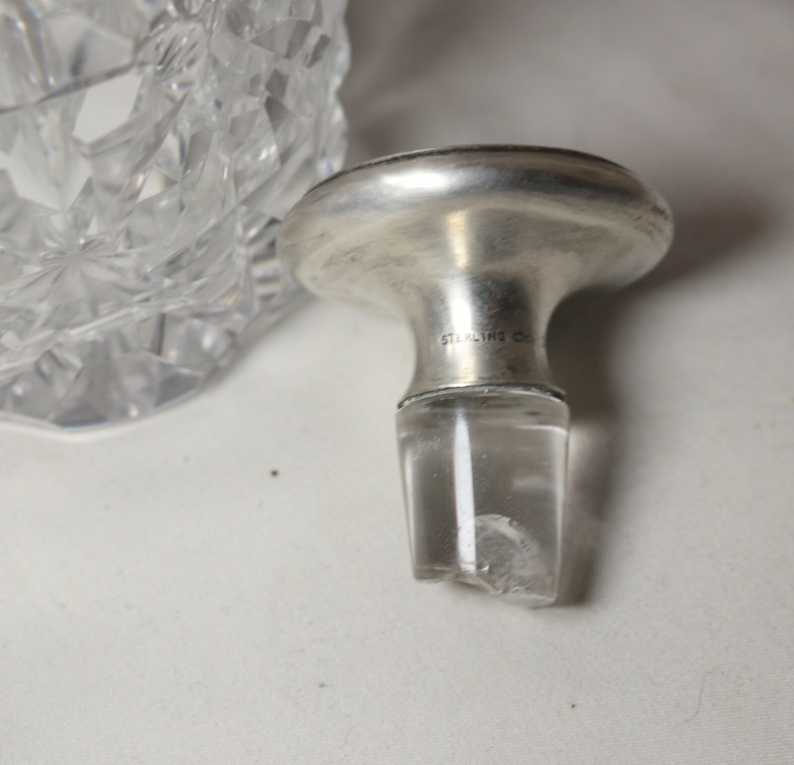 unique antique sterling silver cut clear crystal liquor wine gin decanter bottle