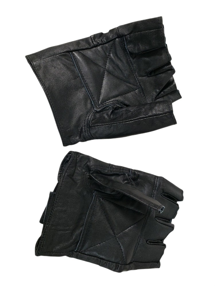 Bikers Black Leather Cycle Gloves Fingerless Size Medium Womens