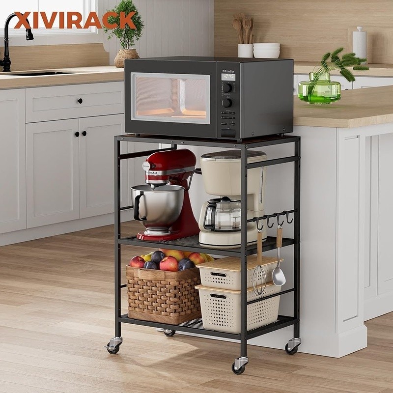 Microwave Storage Cart Rolling Kitchen Island Adjustable Shelves Lockable Wheels