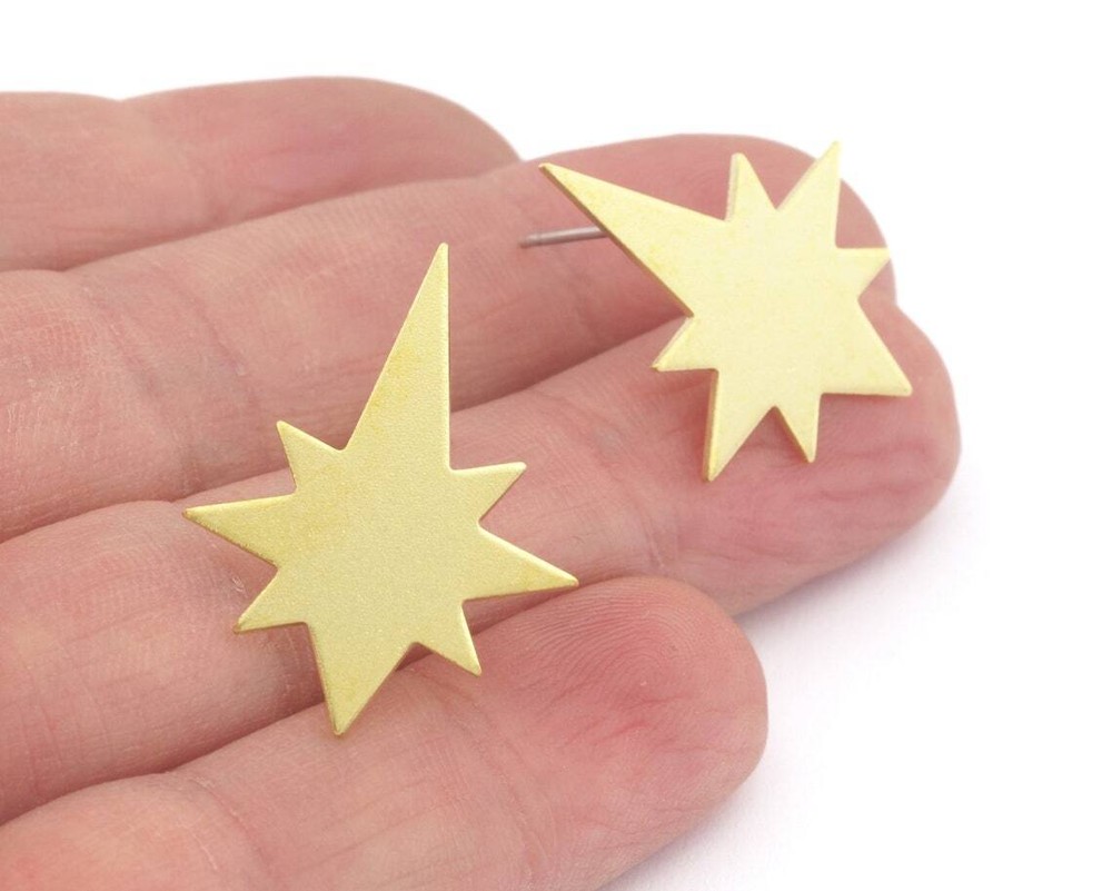 1 pair North star Earring Stud Posts , Raw brass , 20x15mm 2266