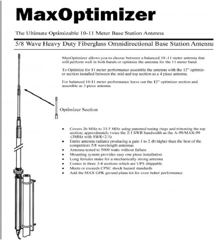 Solarcon MaxOptimizer -The Ultimate Optimizable 10-11 Meter Base Station Antenna