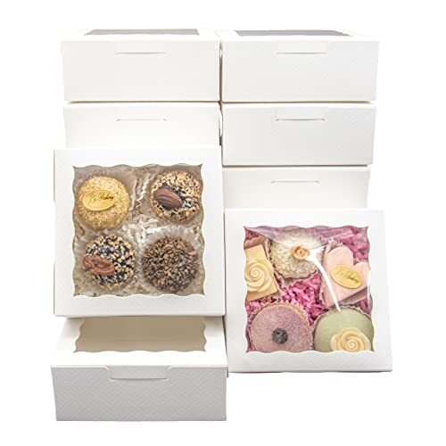 50pcs 5x5x2 Inch Cookie Boxes with Window White Bakery Boxes Pastry Boxes for...