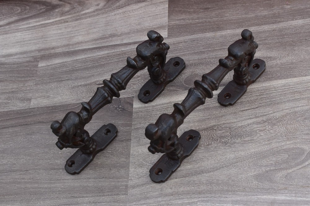 Victorian Handmade iron dragon door cabinet screen handles Knob pull rustic 2 pc