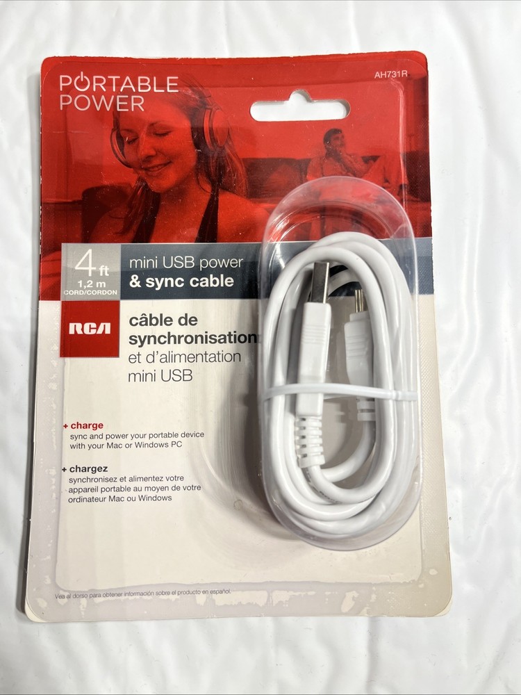 RCA Power Cable, White mini USB Power 4ft