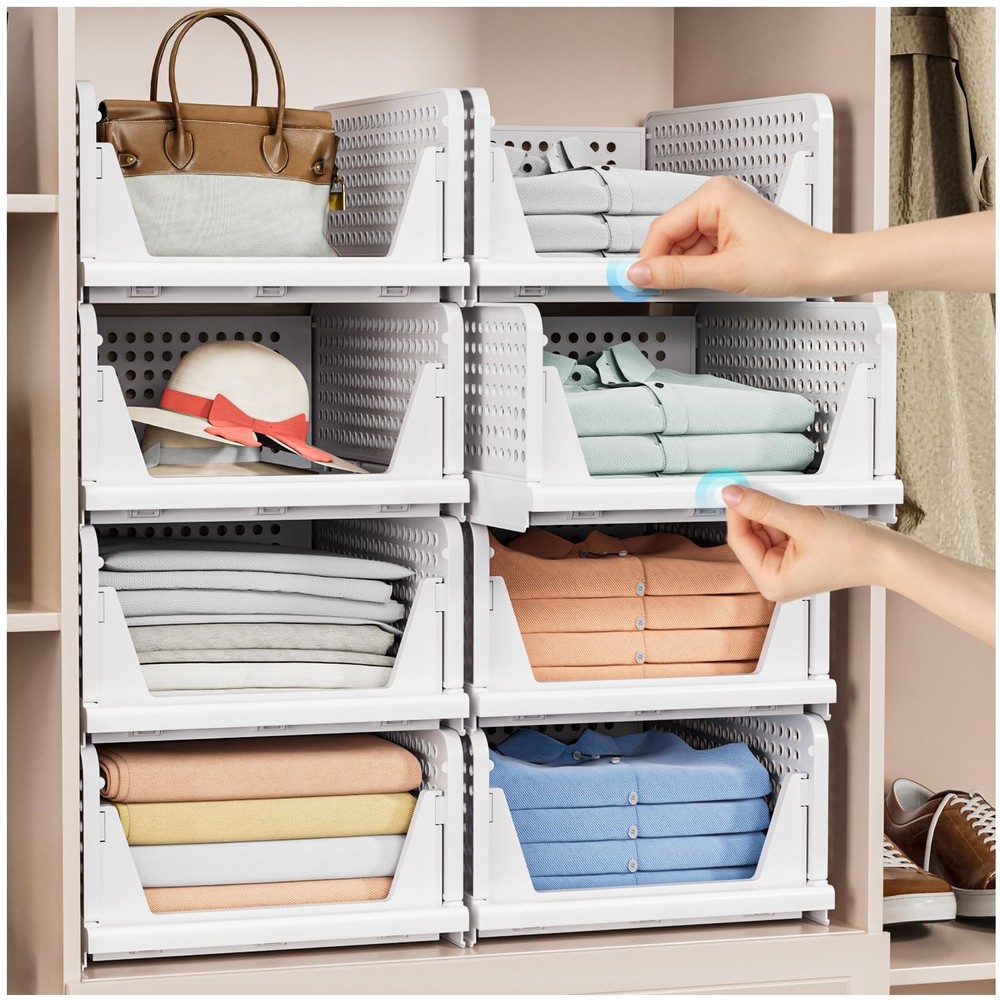 5 Pack Stackable Closet Storage Basket - Stackable Storage Bins, Multifunctio...