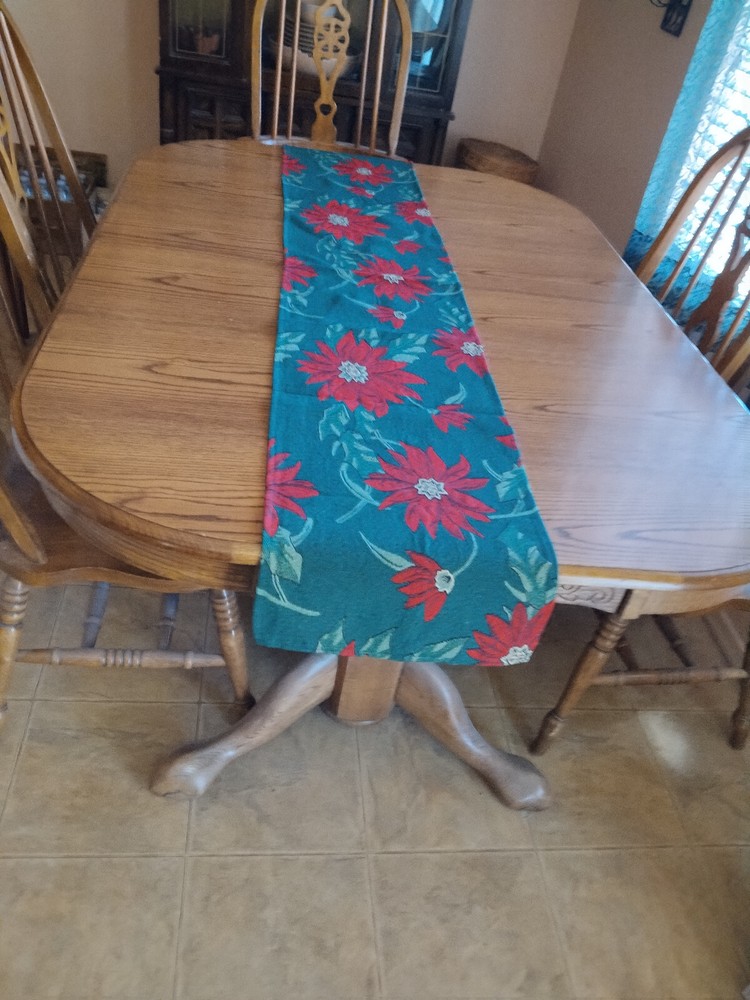 Christmas table runner 68 x 12 in. pointsetta pattern,  appears unused
