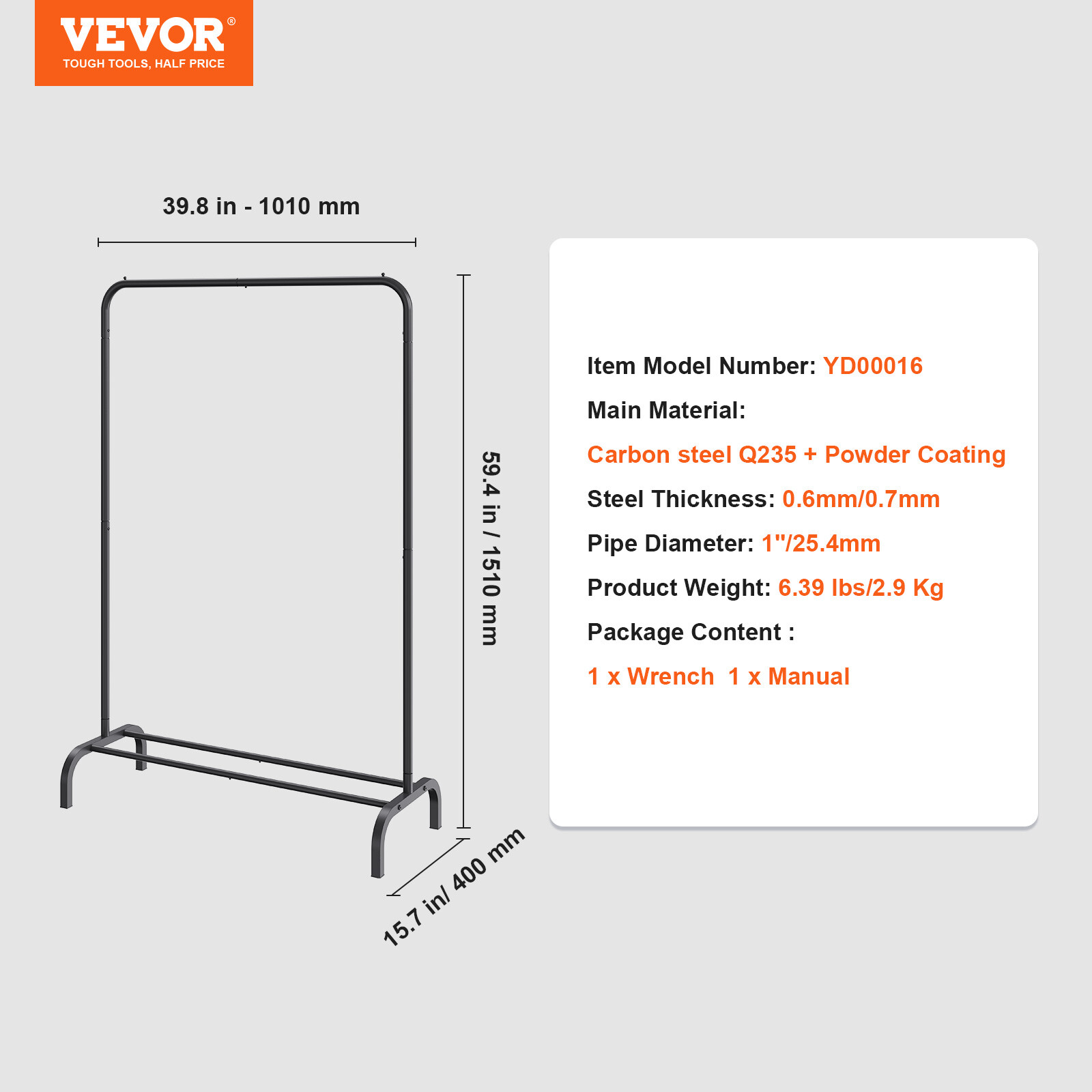 VEVOR Clothes Rack Heavy Duty Clothing Garment Rack with Hanging Rod Bedroom
