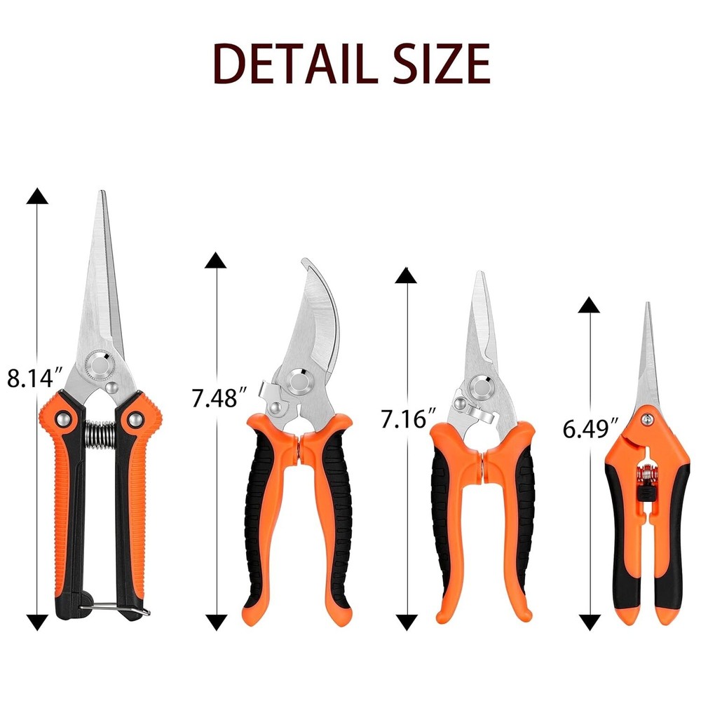 4 Pack Garden Pruning Shears, Stainless Steel Handheld Scissors Set With Gloves