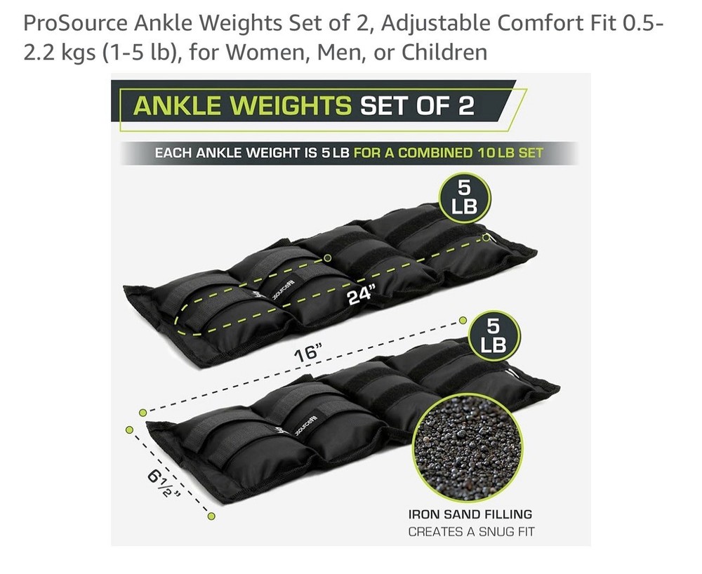 ProSource Adjustable Ankle Weights Set 1–5 lb Comfort Fit Pair