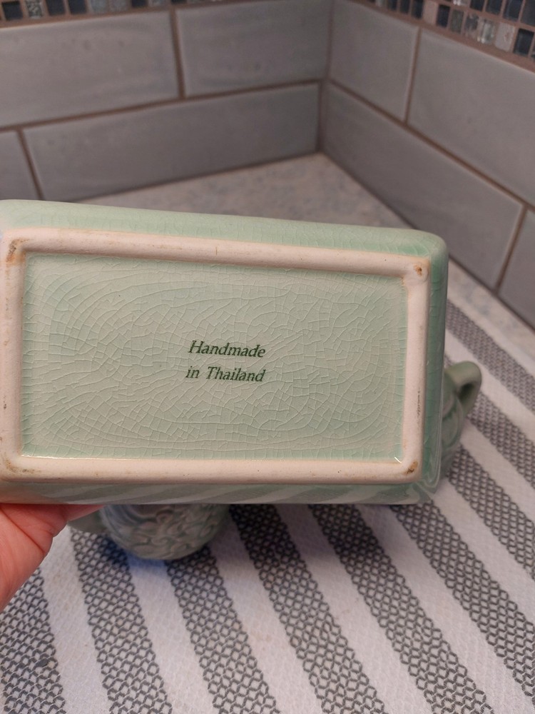 Celadon Green 3 Piece Ceramic Condiment Set *Missing One Lid*