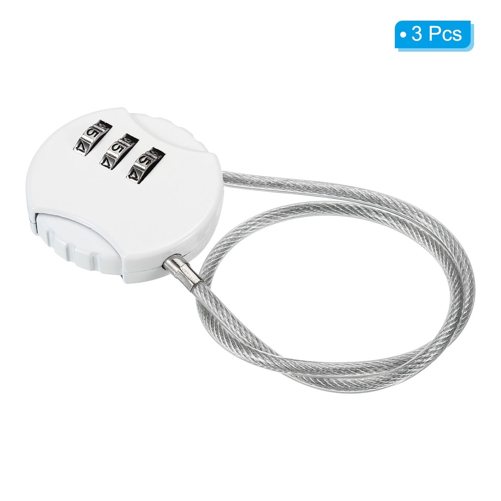 Small Combination Block 11.8", 3pc 3 Digit Luggage Lock, White