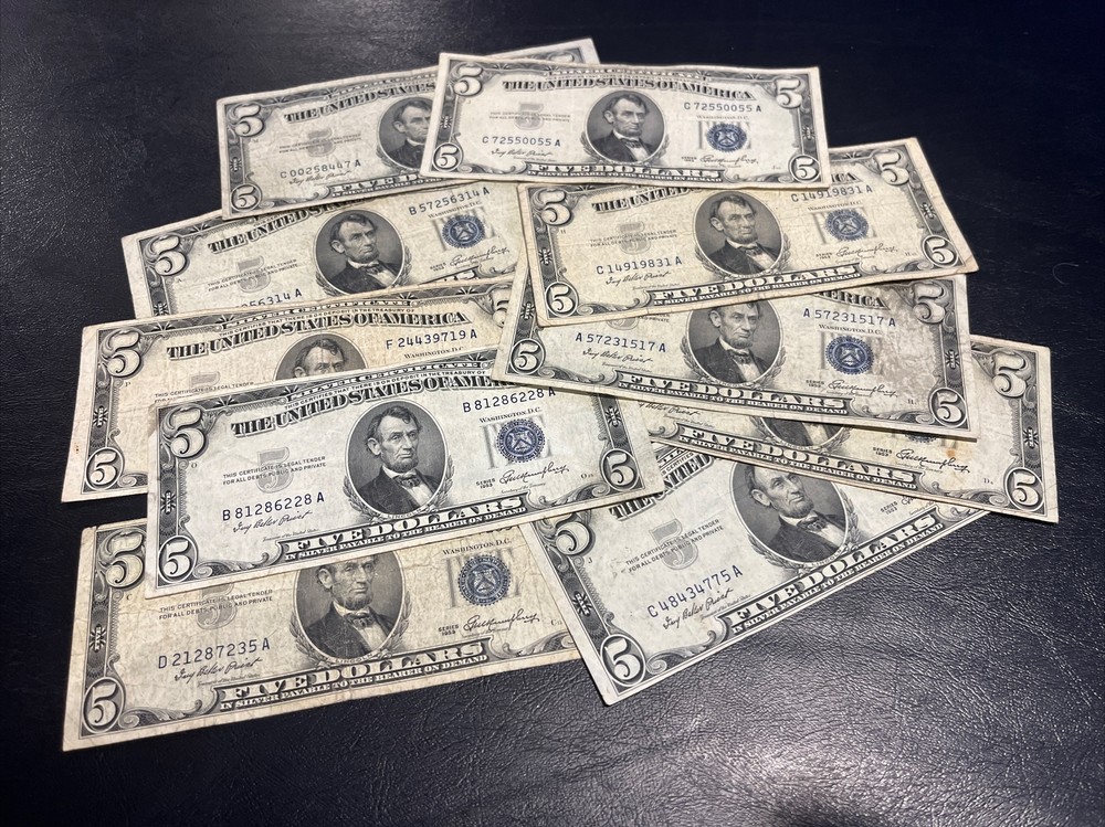 1953 Five Dollar ($5) Bill Silver Certificate Average Circulated Clean • 1 NOTE