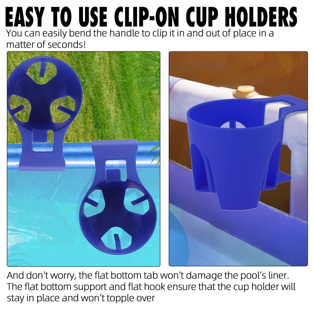 6pack Blue Poolside Cup Holders Compatible With Above Ground Pools With 2 Inch