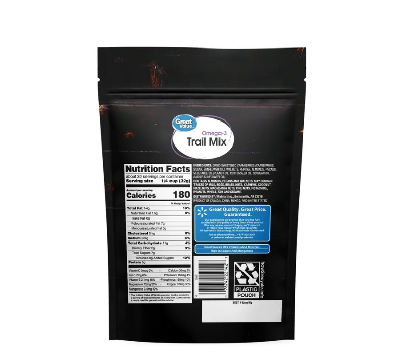 3 PACK Great Value Omega-3 Trail Mix, 22 oz