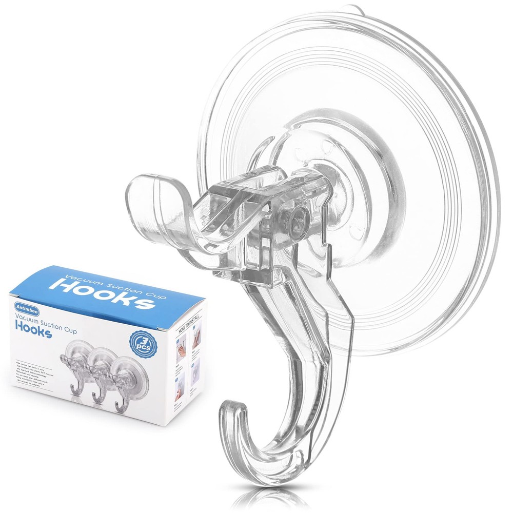 Antimbee 3 Pack Suction Cup Hooks, Clear 3 Pack, Transparent