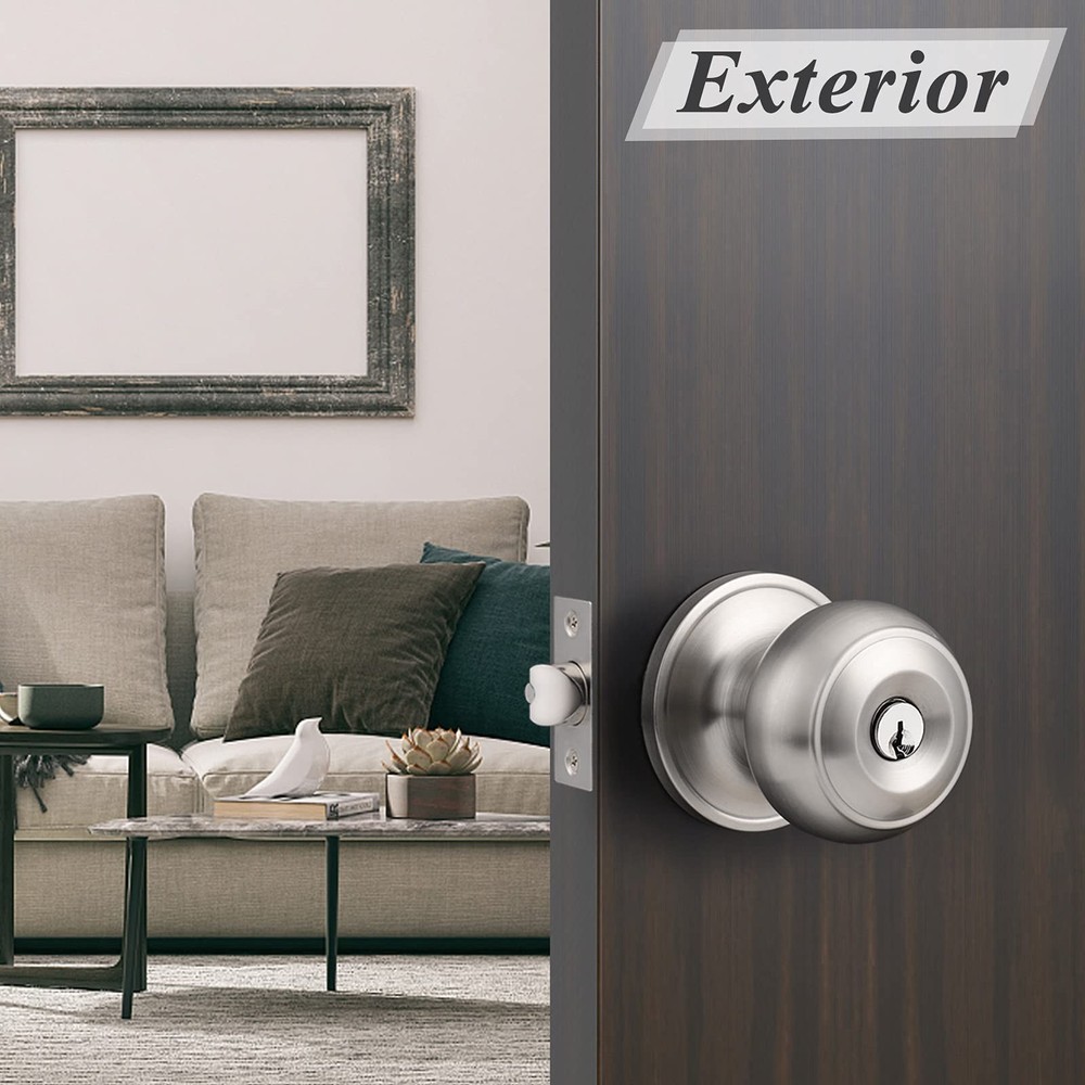 Probrico Colonial Style Door Knobs Locks (Entry, 1 Pack, Brushed Nickel
