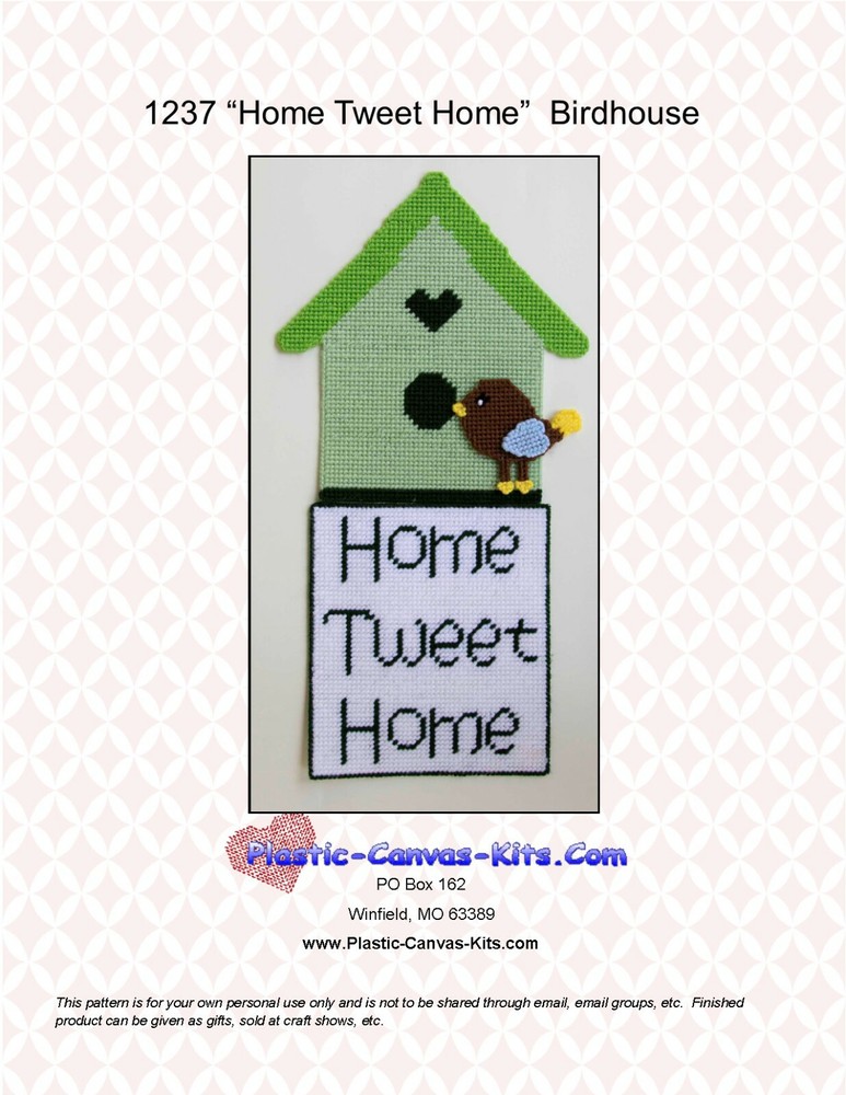 Home Tweet Home-Bird-Wall Hanging-Plastic Canvas Pattern or Kit