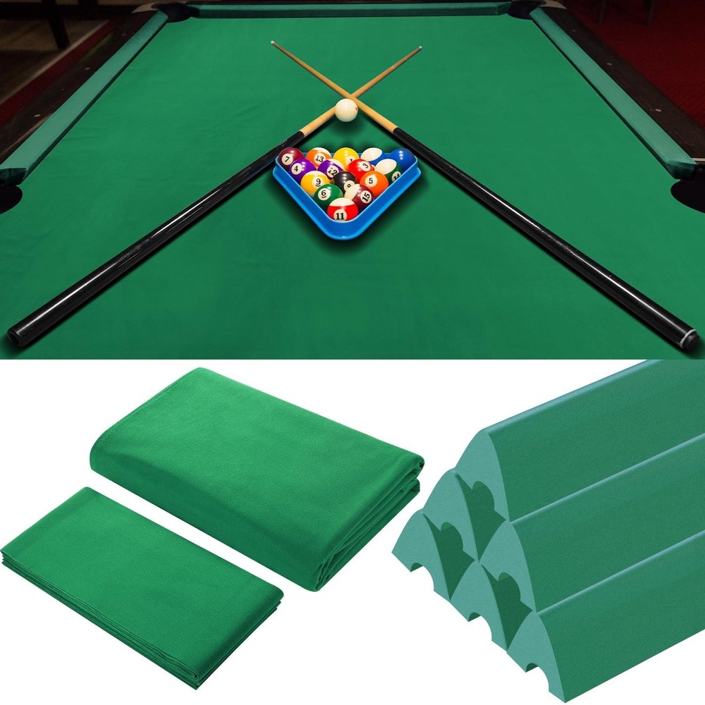 8 Ft Pool Table Replacement Felt Green 6 Strips 6 Rubber Bumpers REPL KIT