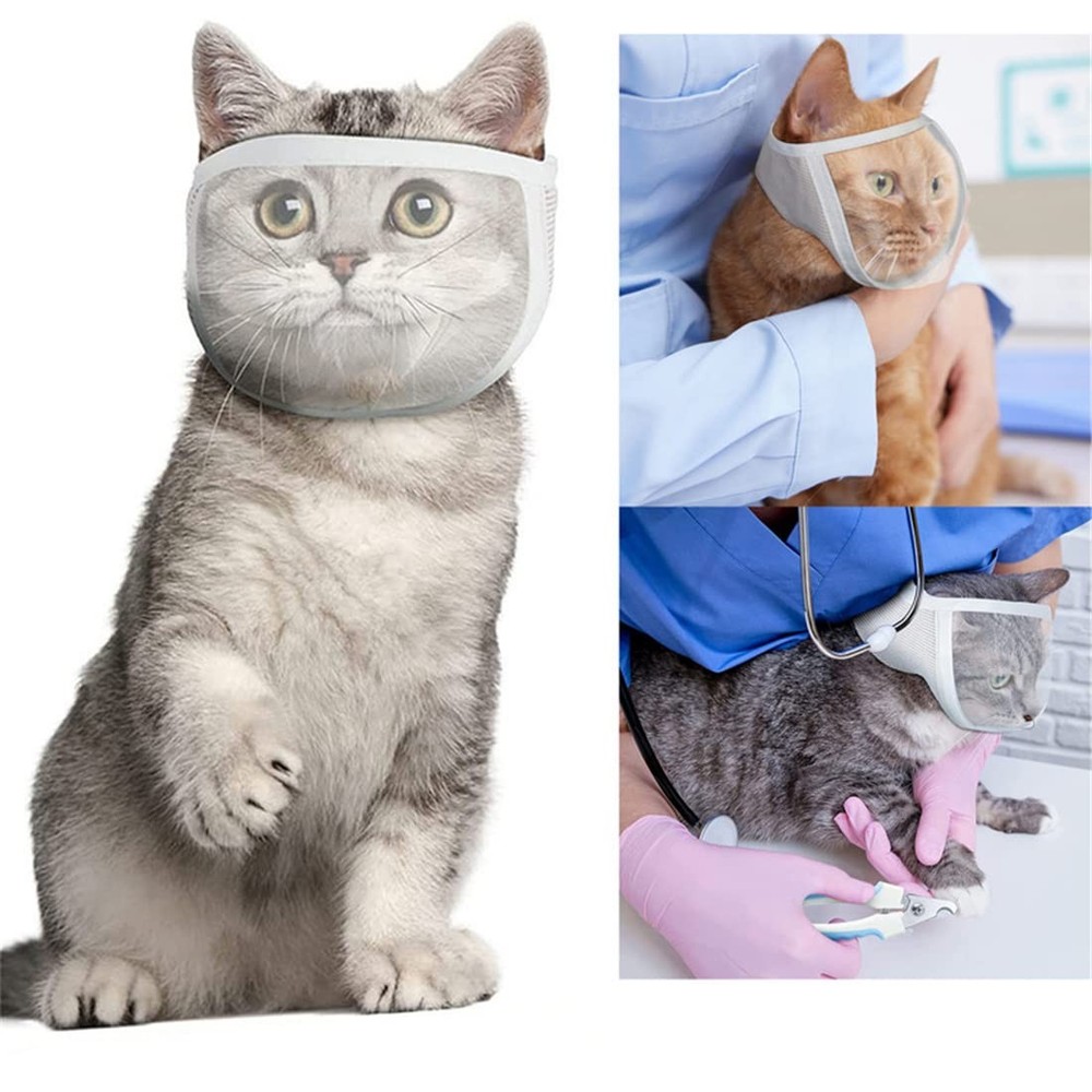 Cat Muzzle, Breathable Muzzles Face Mask Adjustable Kitten S, White