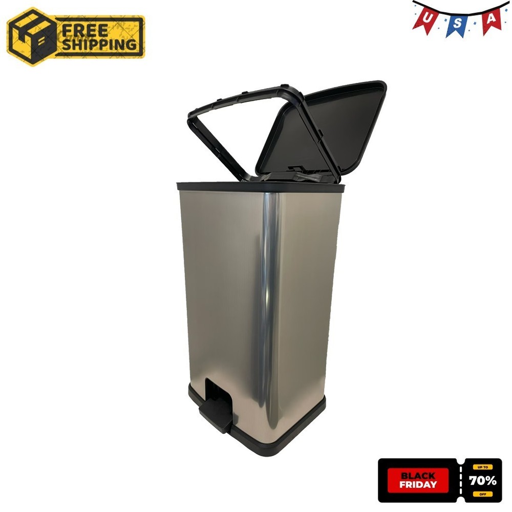 Mainstays Kitchen Trash Can, 13.2Gallon, Plastic Step-on Rectangular Garbage Bin