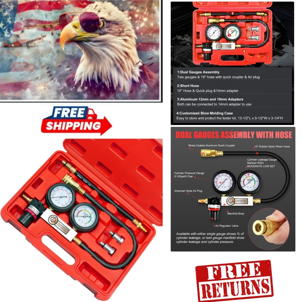 Engine Compression Leakdown Tester with Color-Coded Gauges for Quick Diagnostics