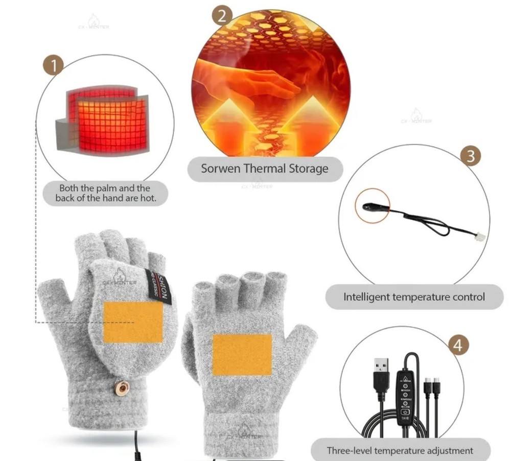 heated gloves USB Fingerless Mitton