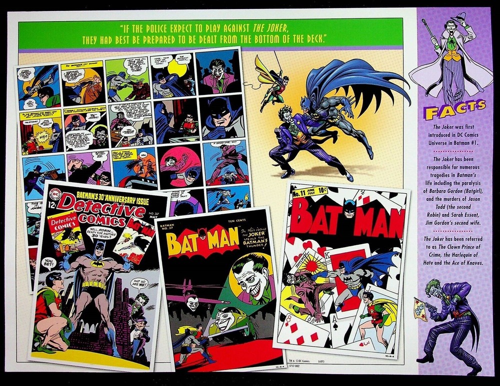 THE JOKER PATCH on INFO CARD ~ from Willabee & Ward ~ DC COMICS PATCH COLLECTION