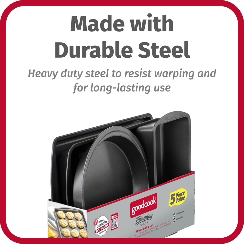 GoodCook Everyday Nonstick Steel 5pc Bakeware Set, Gray