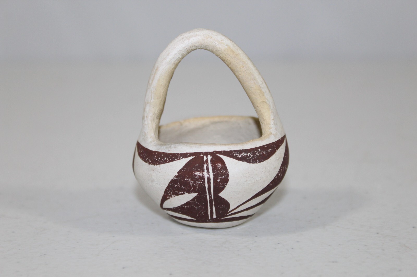 Vintage Acoma Pottery Small Basket Bowl 2.5" Tall Unsigned White & Brown