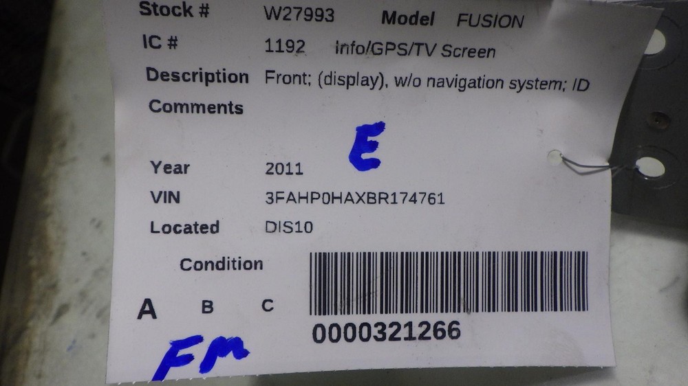 11 FORD FUSION Info Screen