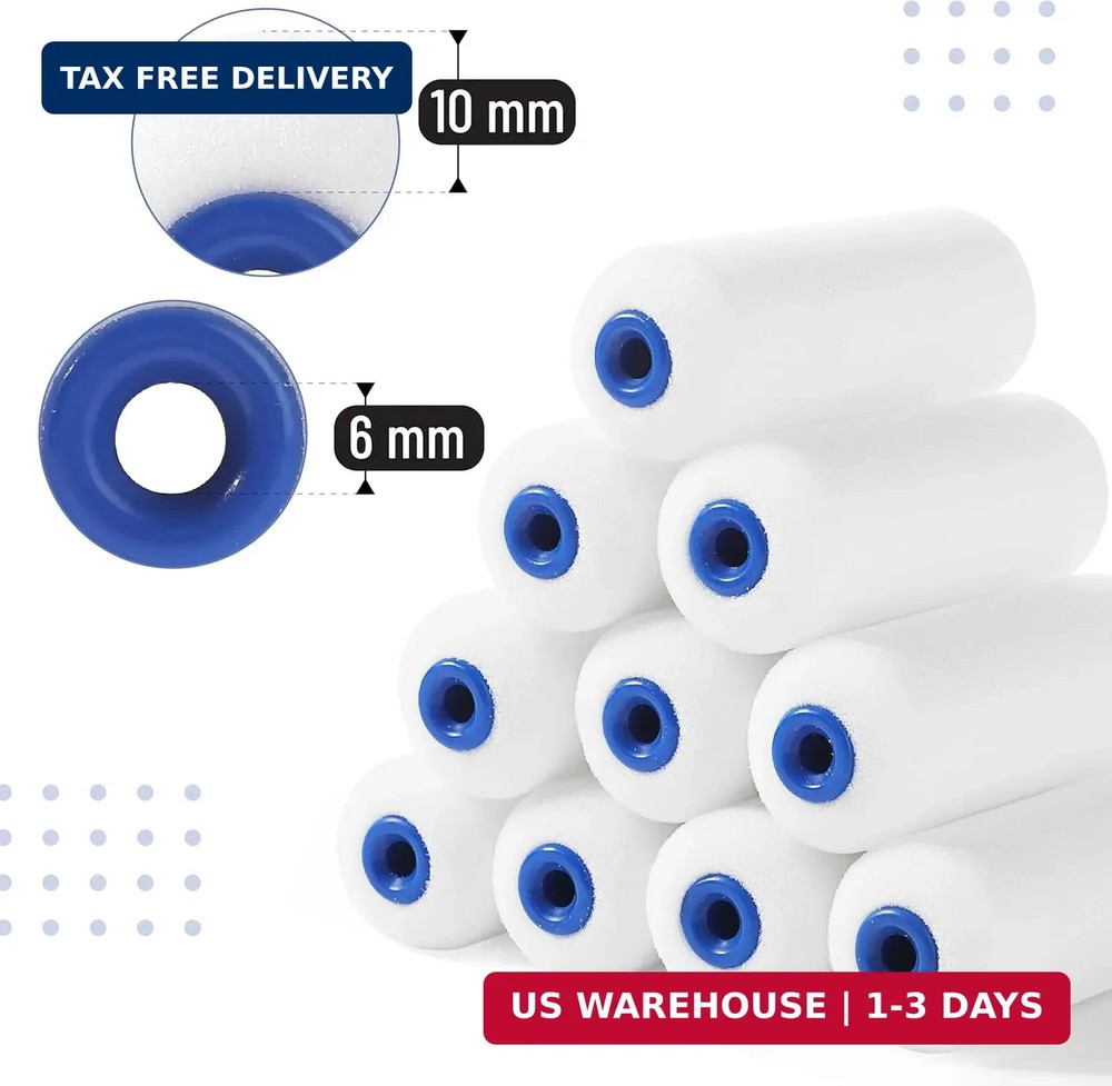 Bates- 4 Inch Foam Paint Roller Set, 12 pcs, Small Paint Roller Kit Includes 1 x